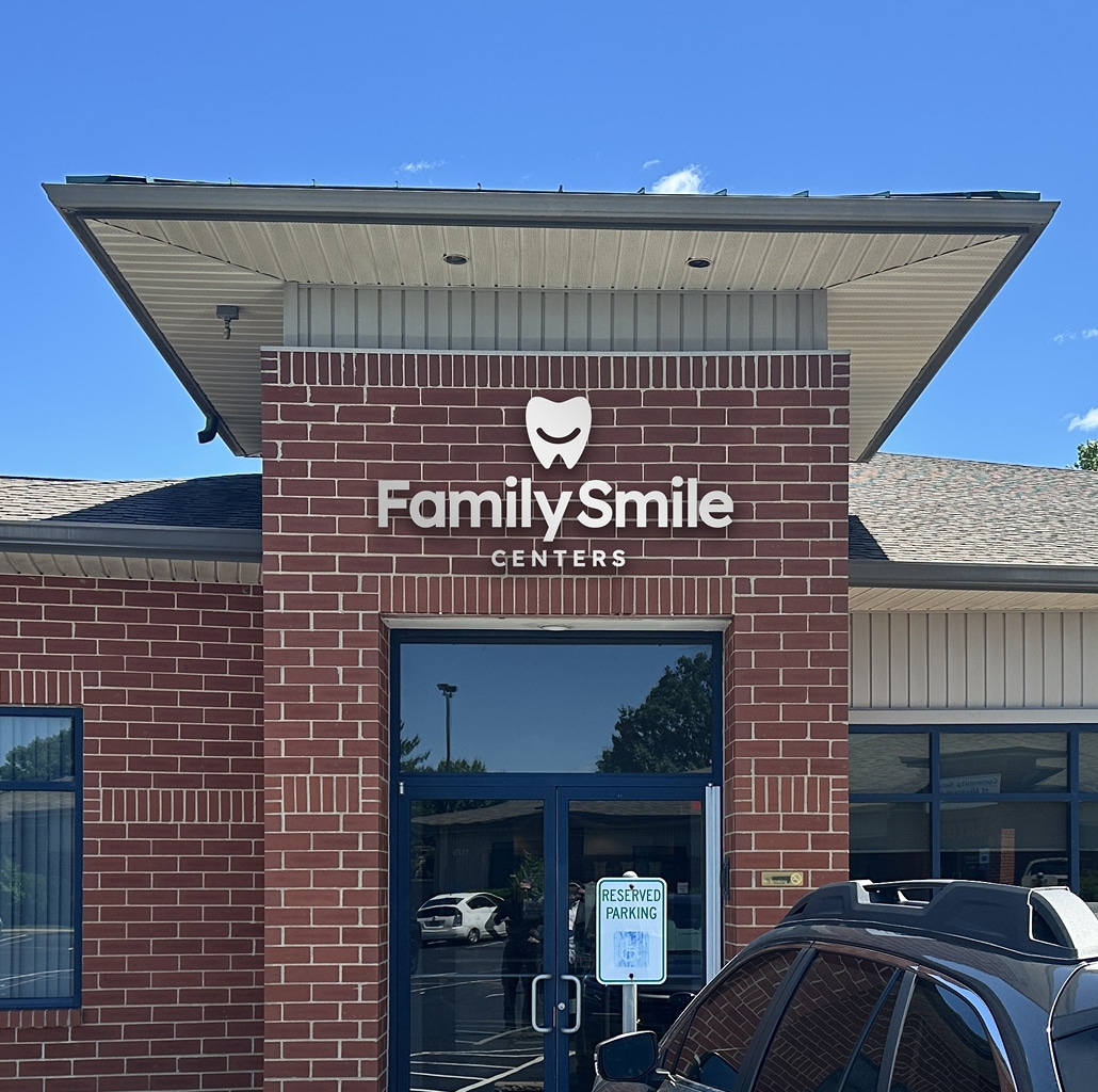 front door entrance of Family Smile Centers in St. Charles County